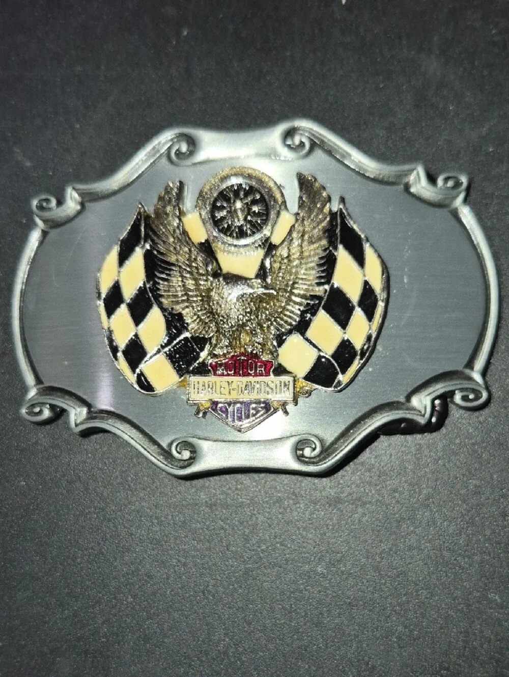 Vintage 1978 Harley-Davidson Belt Buckle with Checkered Flags